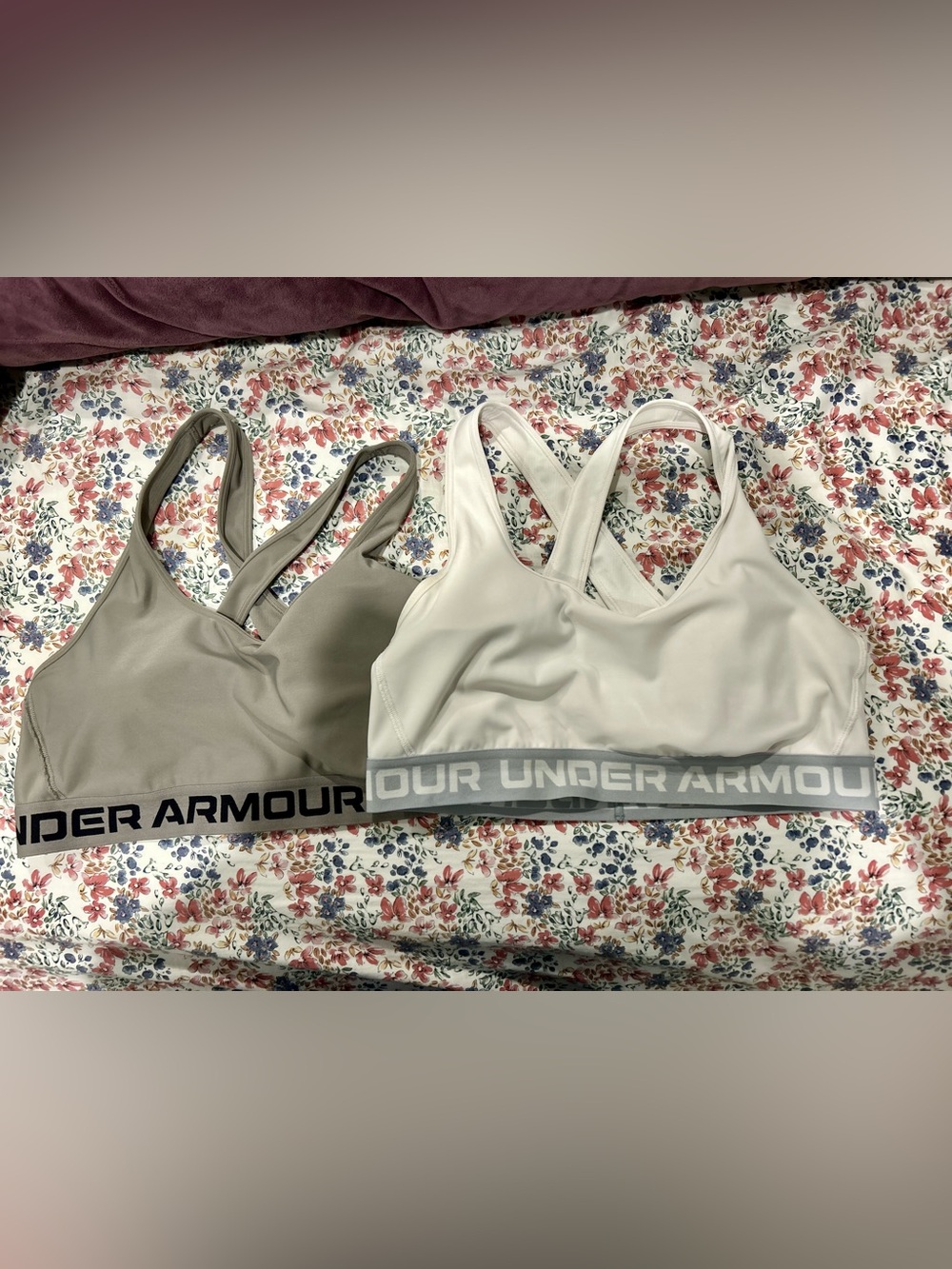 Under Armour White & Gray Racerback Sports Bras - Supportive Elastic Band